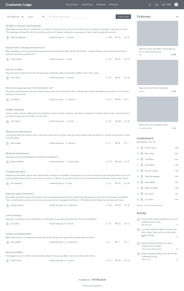 Influitive Wireframe